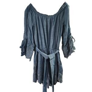 American Eagle Boho Flowy Baggy Romper Crochet Bell Peekaboo Sleeves small